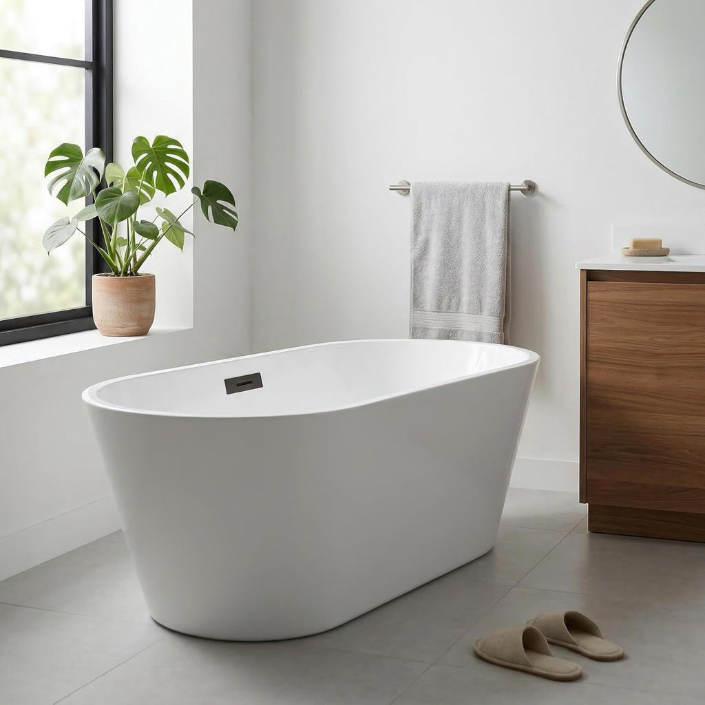 67" Acrylic Freestanding Bathtub, Deep Soaking Tub with Non-Slip Base, cUPC Certified Free Standing Tub, Chrome Drain