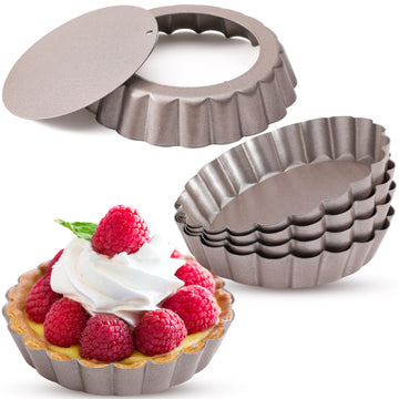 4 Inch Mini Tart Pan Set of 6, Non-Stick Small Tart Mold Quiche Pans with Removable Bottom Mini Tart Tins