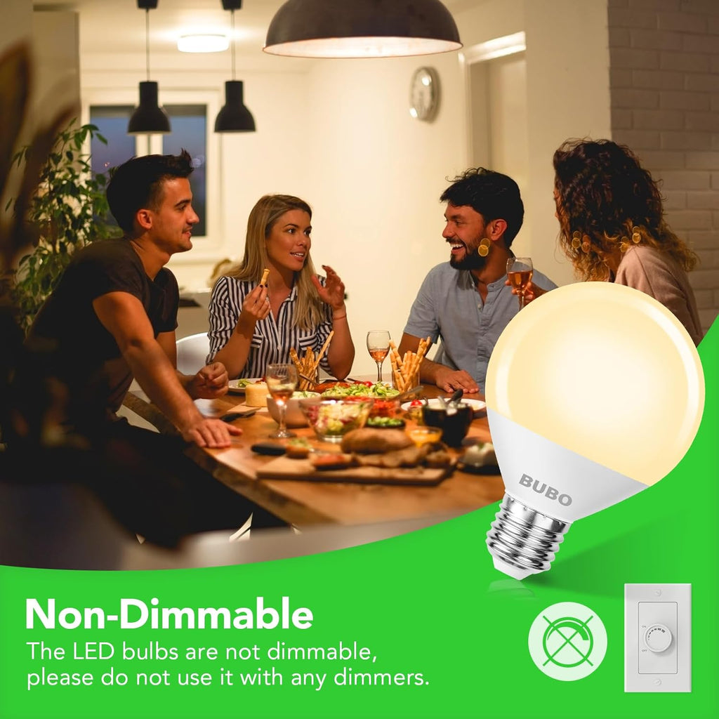 Vanity Light Bulbs for Bathroom Over Mirror, 60 Watt Equivalent, Soft White 2700K, G25 Globe Light Bulb 800 Lumens (6 Pack)