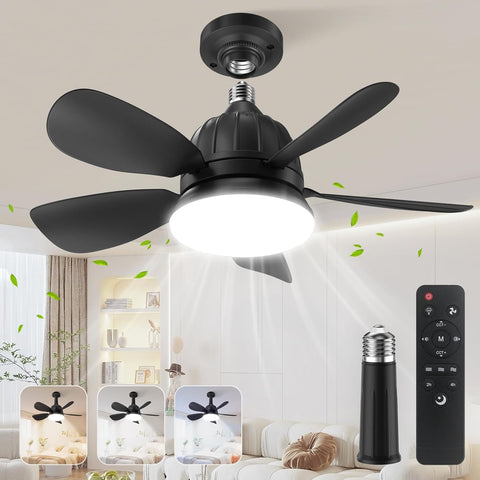 Socket Fan Light with Remote: 18'' Small Ceiling Fans with Lights, 2000 Lumens Dimmable Led Bulb, 3 Colors 3000K-6500K, Easy Install Screw in E26 Base for Bedroom Living Room Kitchen Garage A101-B0D49PQTNZ