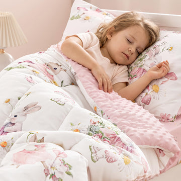 4 Piece Minky Toddler Bedding Set, Ultra Soft Skin-Friendly Soothing Minky Dot Toddler Comforter Set, Unique Pattern