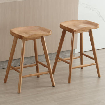 Backless Counter Height Bar Stools Set of 2, 24'' Rustic Farmhouse Wooden Saddle Stools Ergonomic-Seat Bar Chairs