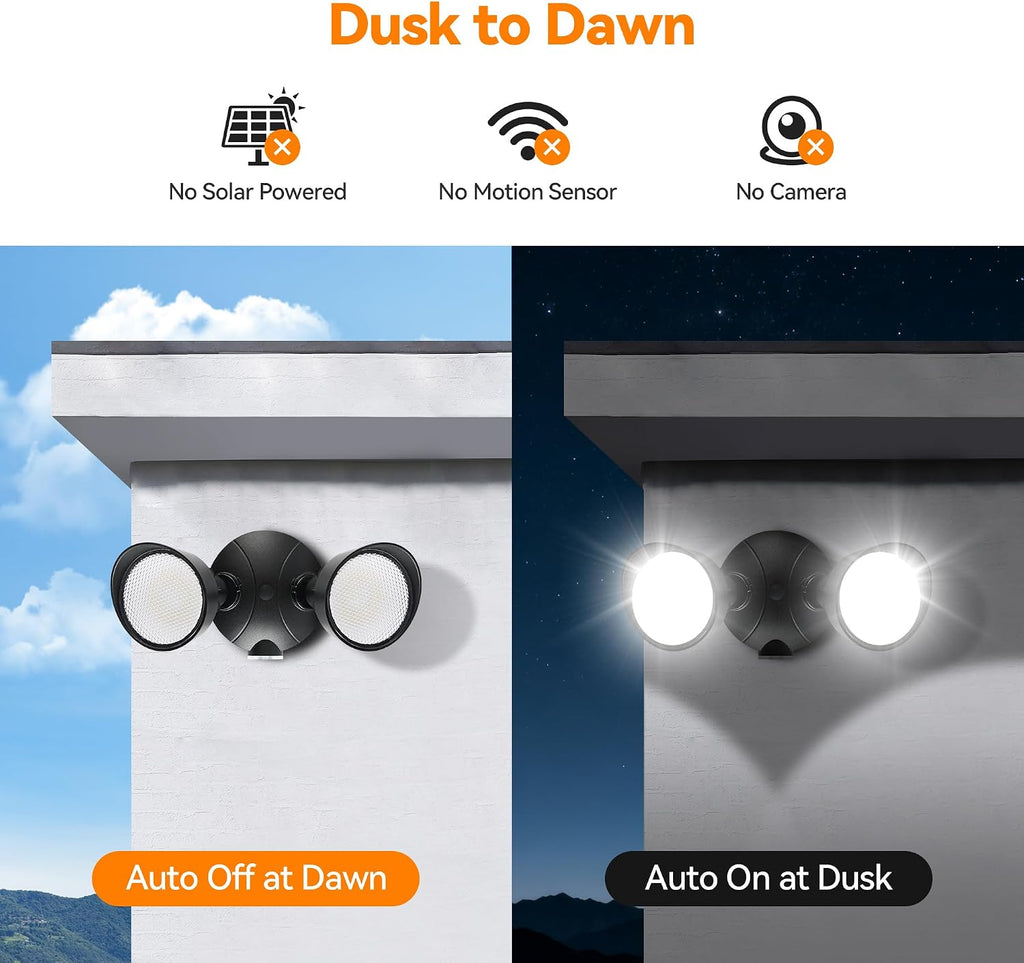 45W 5500LM Dusk to Dawn Flood Lights Outdoor, Dual Head LED Outdoor Security Lights, 5000K Daylight, IP65 Waterproof
