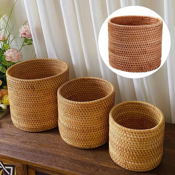 Basket Baskets Wicker Woven Storage Rattan Round Can Trash Fruit Seagrass Empty Bread Large Laundry Planter Blankets