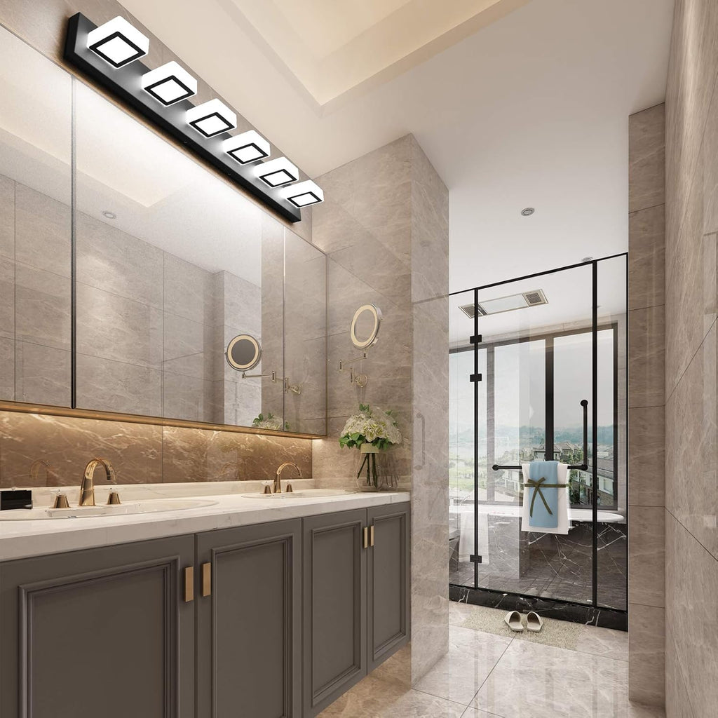 Modern Black Vanity Lights Fixtures 6 Lights Acrylic Modern LED Matte Black Vanity Lights