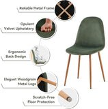 Howtek Dining Chairs Set of 4, Mid Century Modern Green Velvet Upholstered Fabric Kitchen Chairs with Backrest & Metal