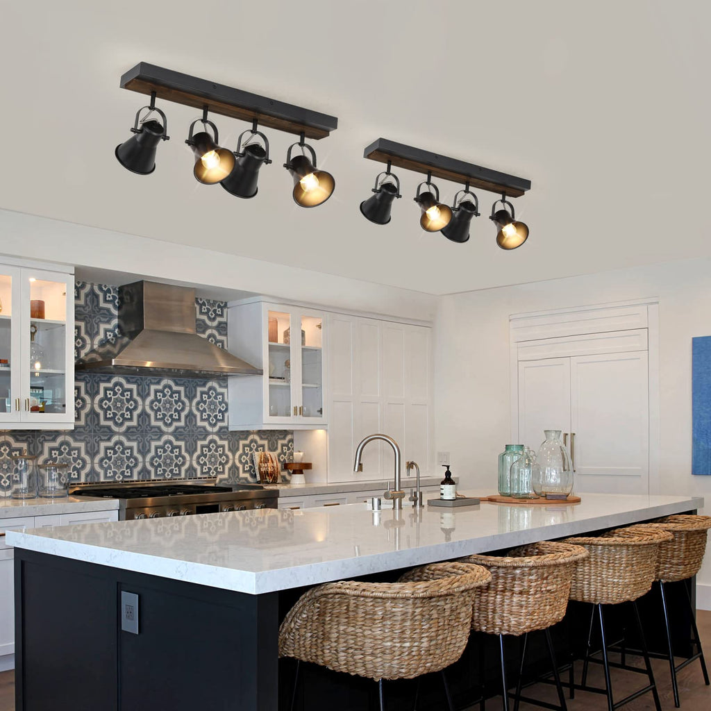 Track Lighting Kit,Black Semi Flush Mount Ceiling Light with 4 Rotatable Light Heads,Modern Farmhouse