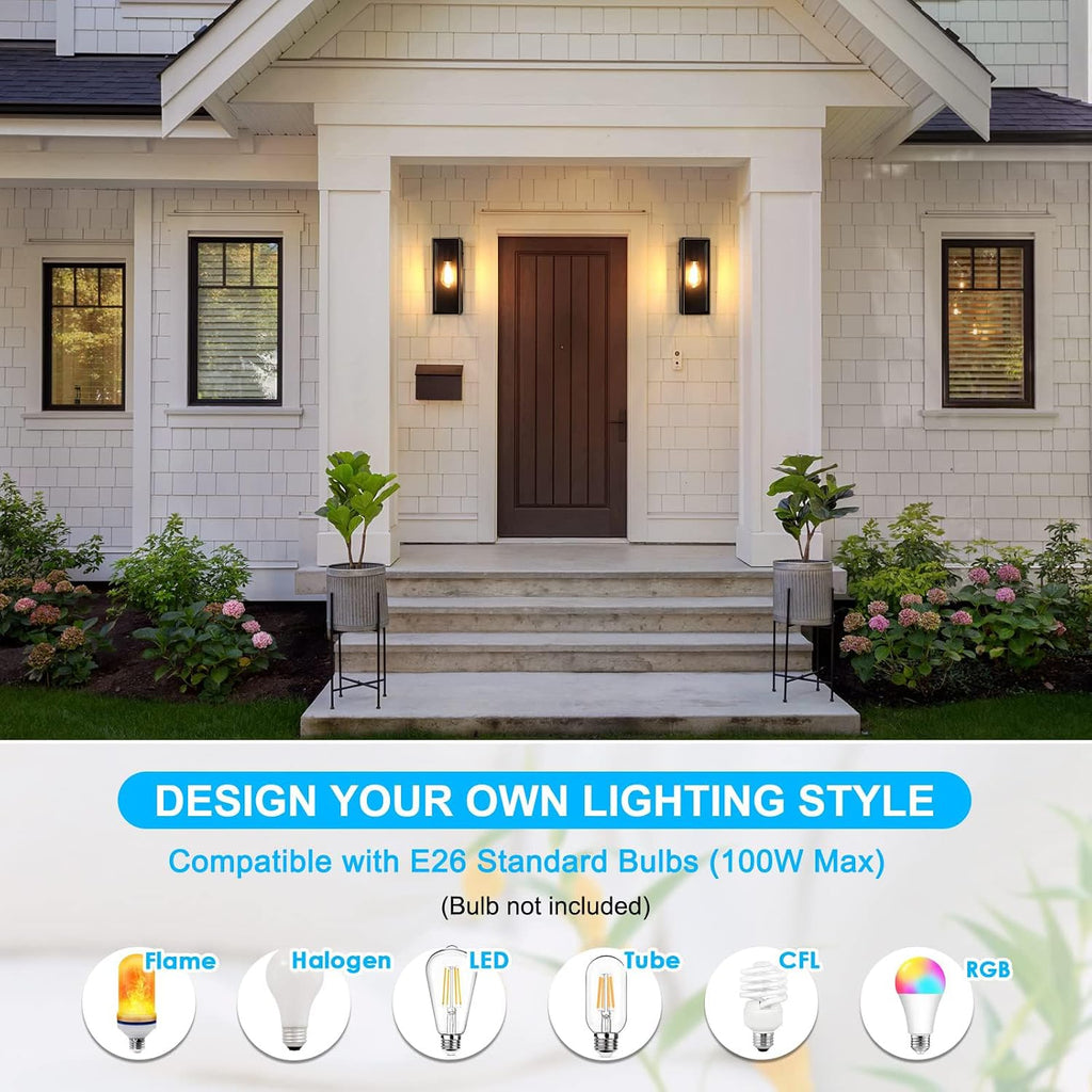 2-Pack Outdoor Wall Lanterns, Exterior Waterproof Outdoor Lights with Glass Shades, Bronze Porch Lights Wall Mounted