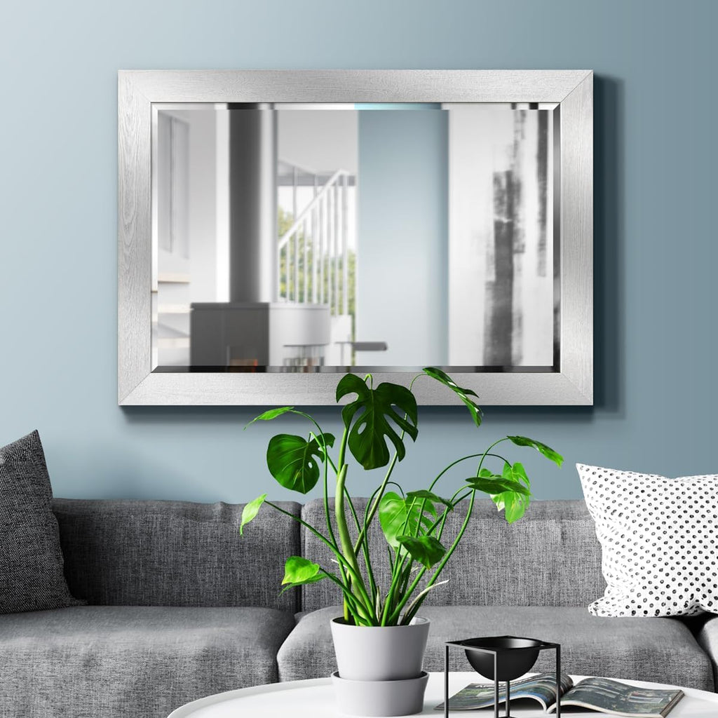 Rustic Rectangular Silver Wood Frame Vanity Body Mirror Verticle Or Horizontal Aesthetic Wall Mounted Mirror Decor