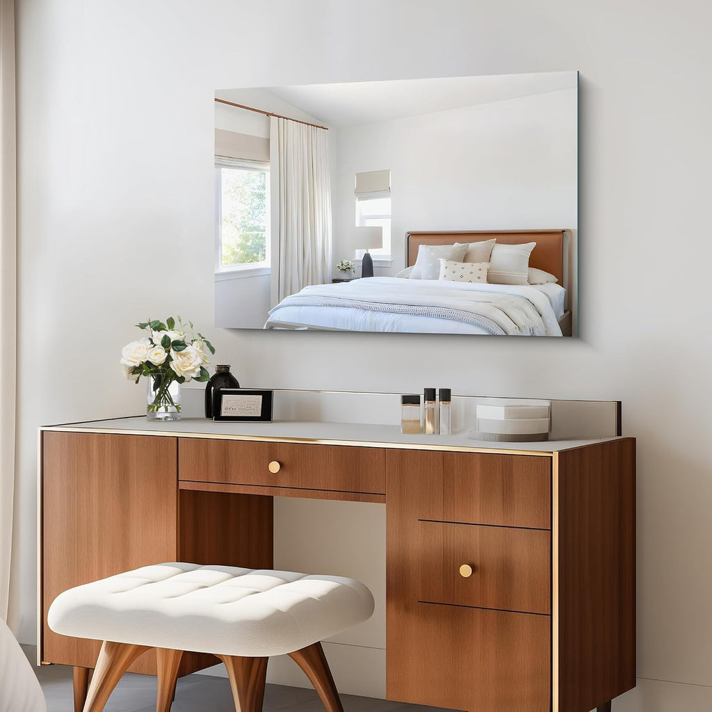Frameless Mirror, 24x36 Rectangle Bathroom Vanity Mirror with Polished Edge, 3mm Tempered Glass, Wall Mounted