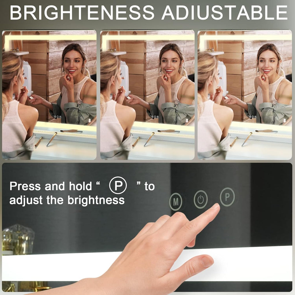 23" x 19" Vanity Mirror with Lights, Large Makeup Mirror with 3 Color Modes & Adjustable Brightness, Detachable 10x