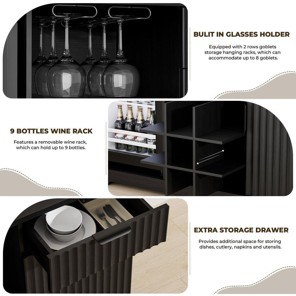 47" Fluted Coffee Bar Cabinet with Fridge (92L Fridge Included)