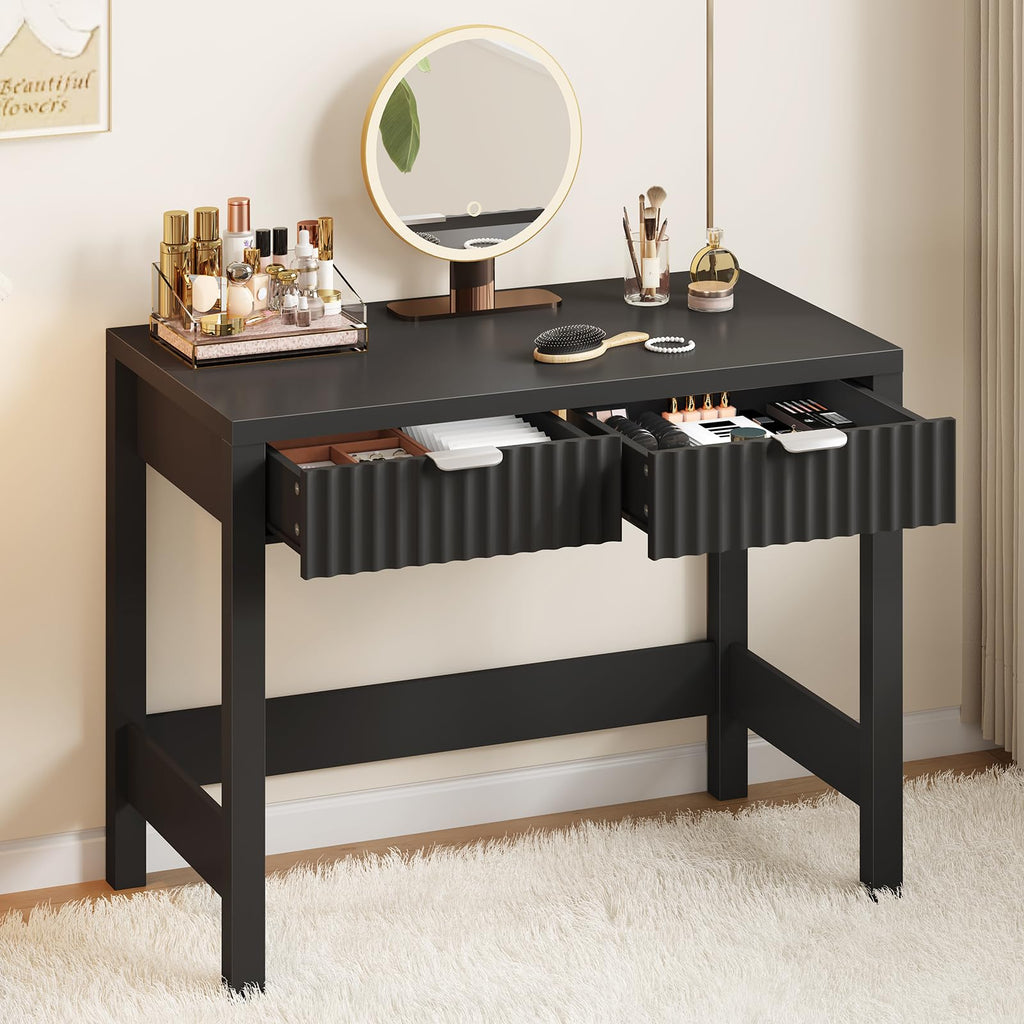 32 Inch Small Fluted Computer Desk with 2 Drawers