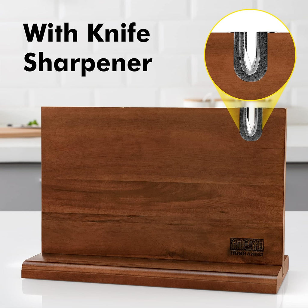 Magnetic Knife Block 14 x 10", Double Sided Magnetic Knife Holder | Magnetic Knife Storage Stand Counter, Acacia Wood