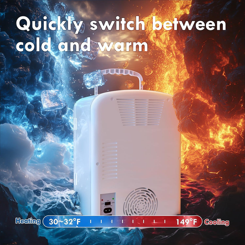 9L Mini Fridge for Bedroom - Car, College Dorm Room & Office Desk 12v Portable Cooler Warmer Skincare, Beauty Makeup