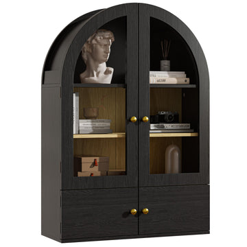 Arched Bathroom Wall Cabinet, Arch Medicine Cabinet Wall Mounted with Glass Doors, Wall Over Toilet Storage Cabinet