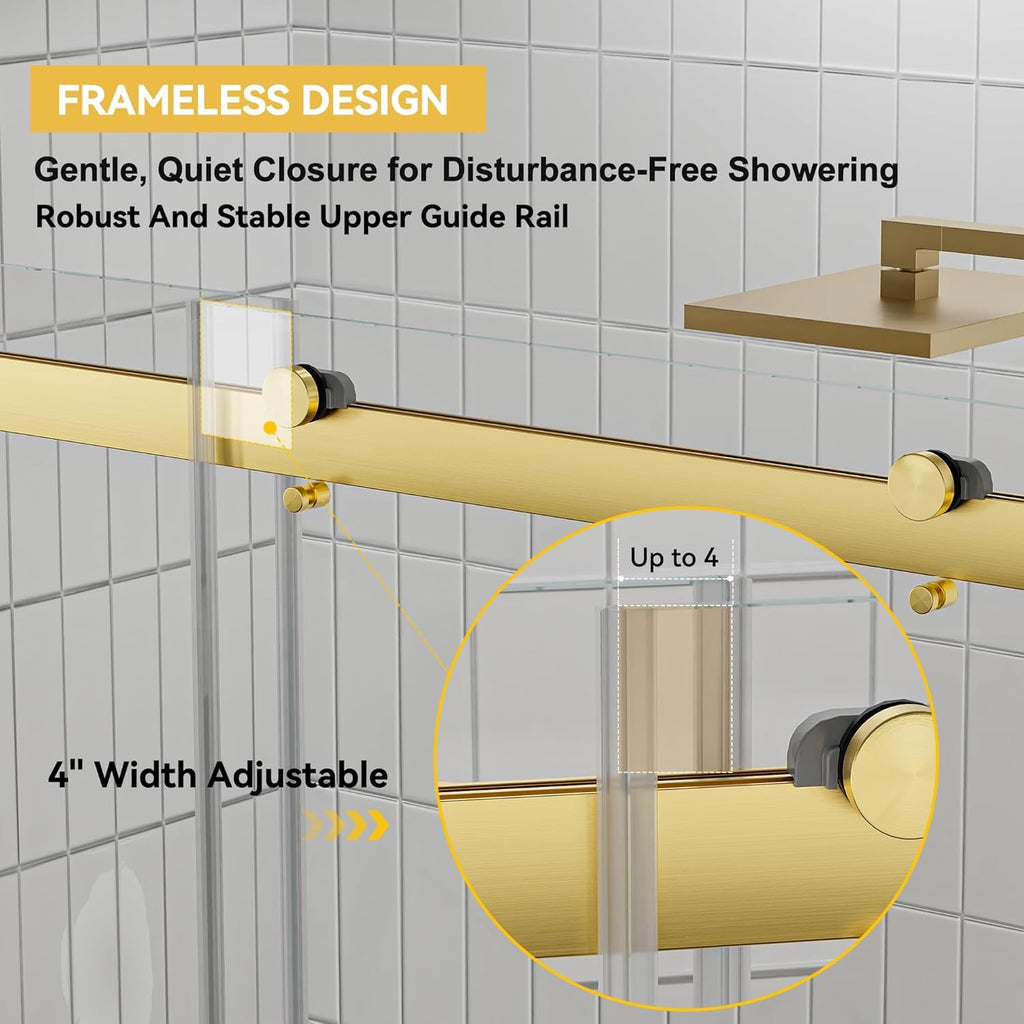 56"-60" W x 75" H Frameless Shower Door, Double Sliding Shower Door, 5/16"(8mm) Clear Tempered Glass