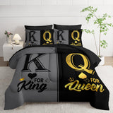 King and Queen Crown Comforter Set Black and Gray Couple Bedding Set，7Pcs Mr Mrs Comforter Set for Adults Couple Men