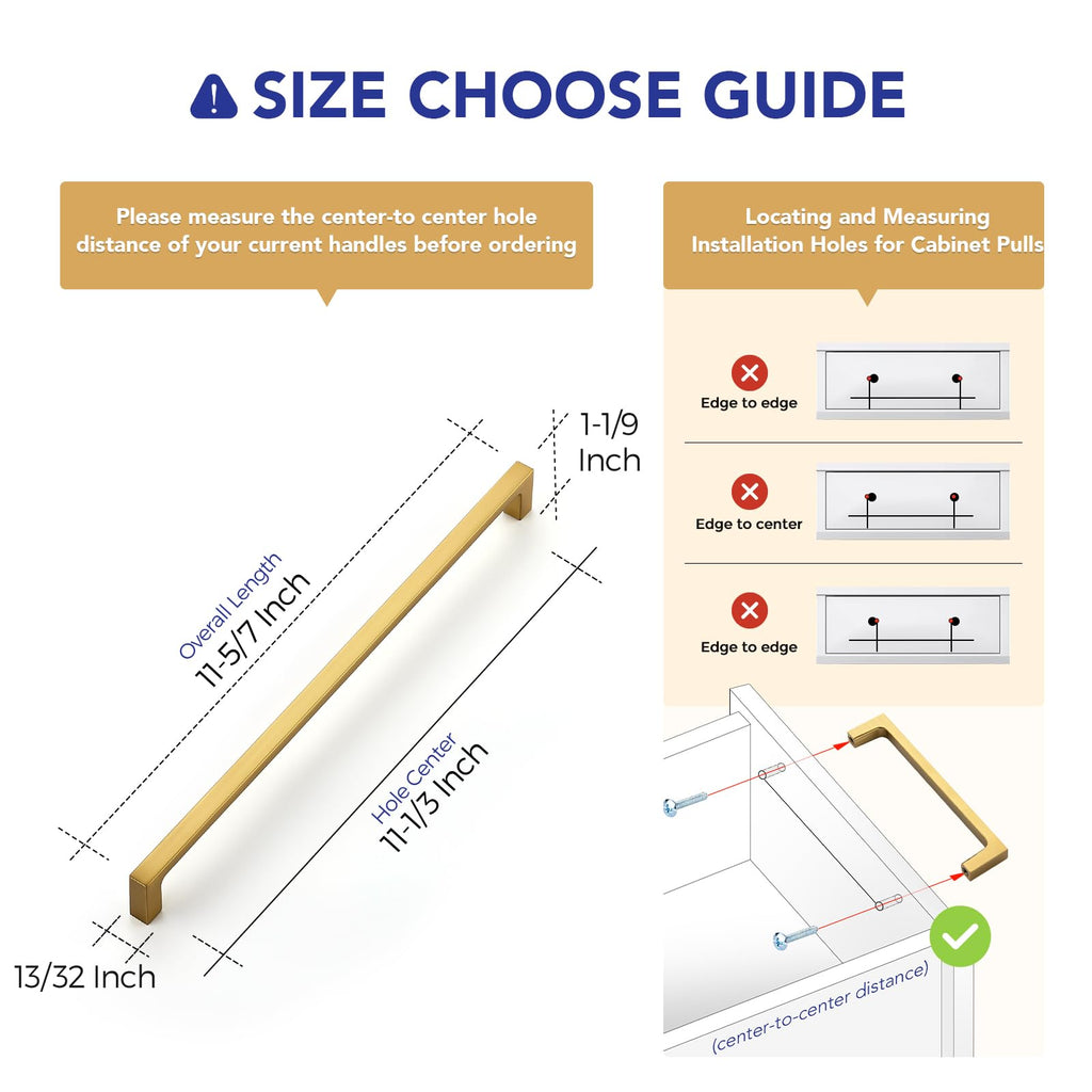 Brushed Brass Solid Pulls Cabinet Handles 11-5/16 Inch 10 Pack