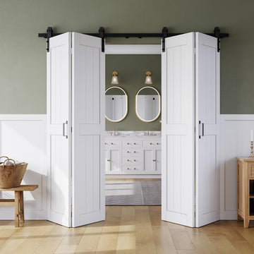 Bifold Barn Door 80" x 84", MDF Bi-Fold Sliding Closet Doors