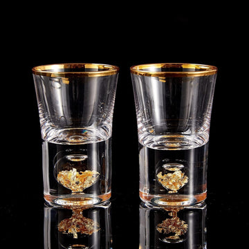 Crystal Shot Glasses with 24K Gold Leaf Flakes (1.5oz/45ml) - 2pcs