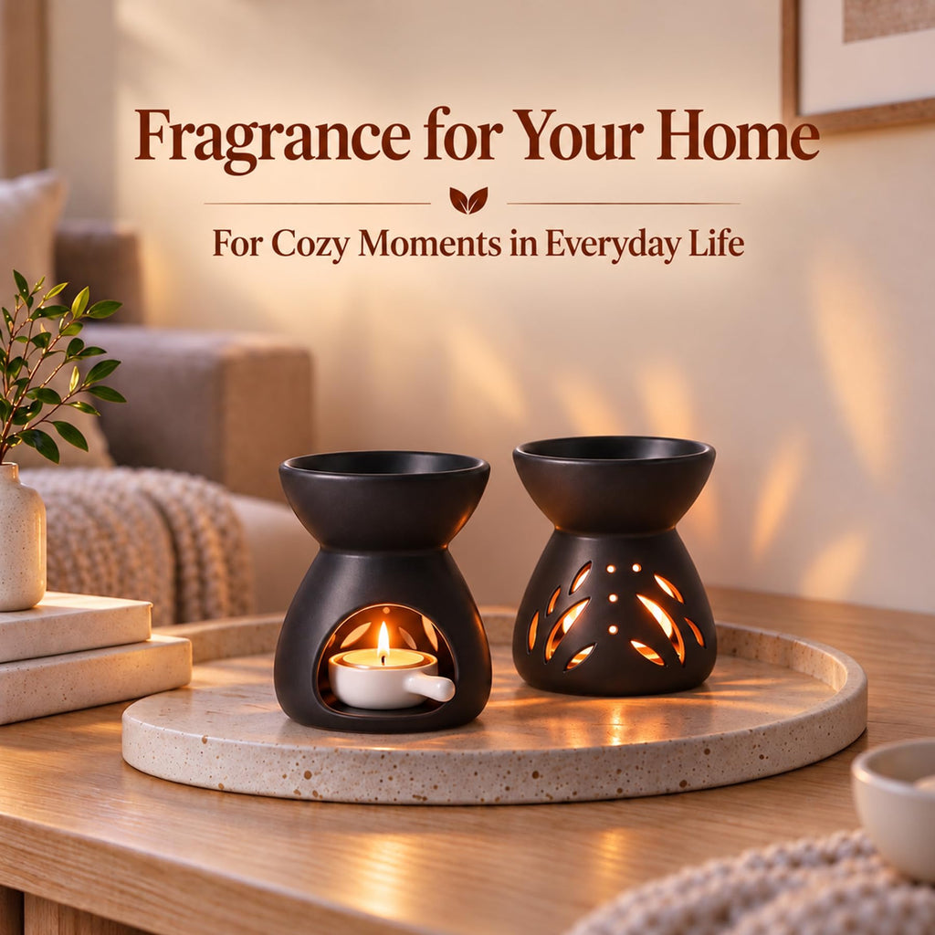Oil Burner Wax Melt Warmer, Ceramic Candle Diffuser Black 2 Pack