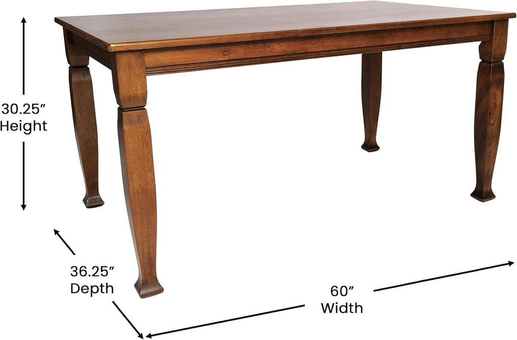 Milford 60" Solid Wood Dining Table, 3 Inch Offset Paneled Apron, 3" Turned Decorative Legs, Water Resistant Finish