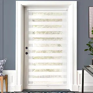 Cordless French Door Blinds, No Drill Roll Up Zebra Blinds, Light Control Day and Night Sheer Shades for Front Patio