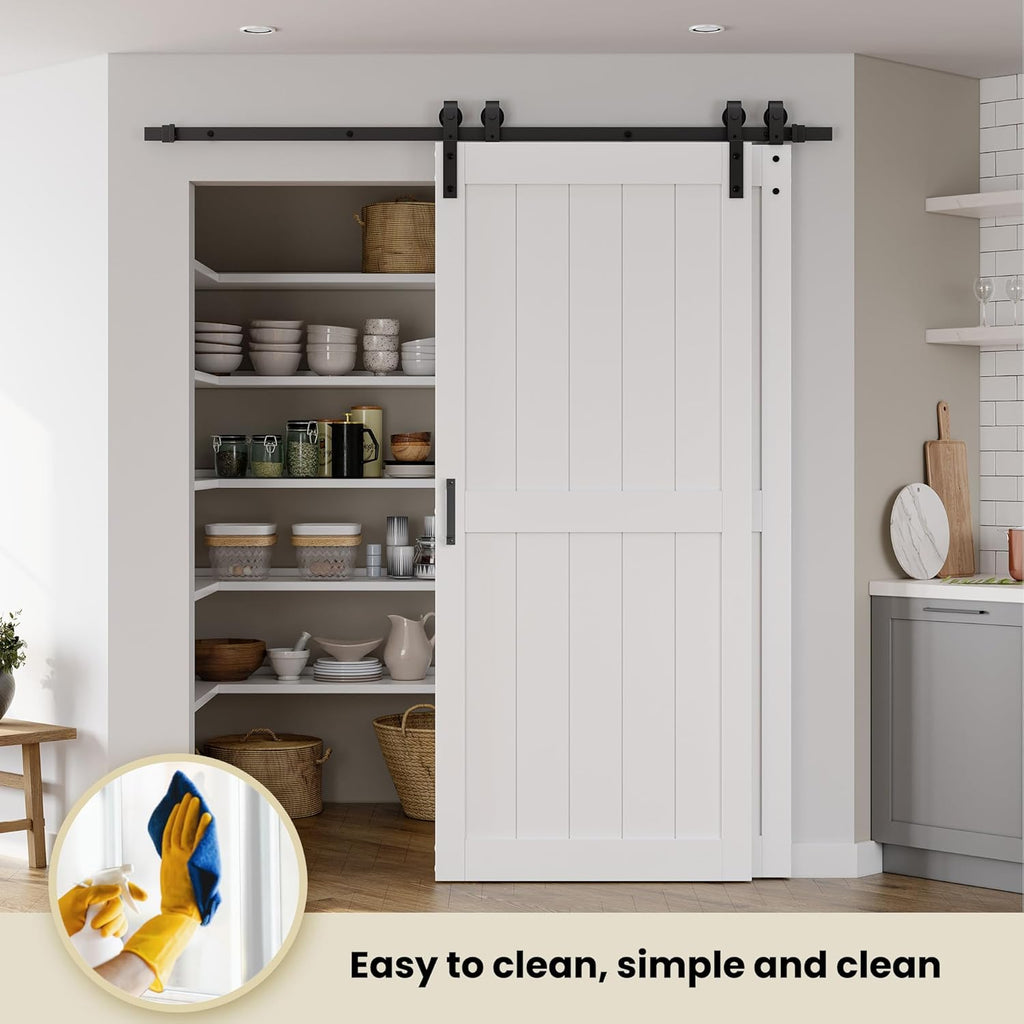 36in x 84in Double MDF Sliding Barn Doors with 6.6FT Bypass Barn Door Hardware Kit, Save Space, Wate