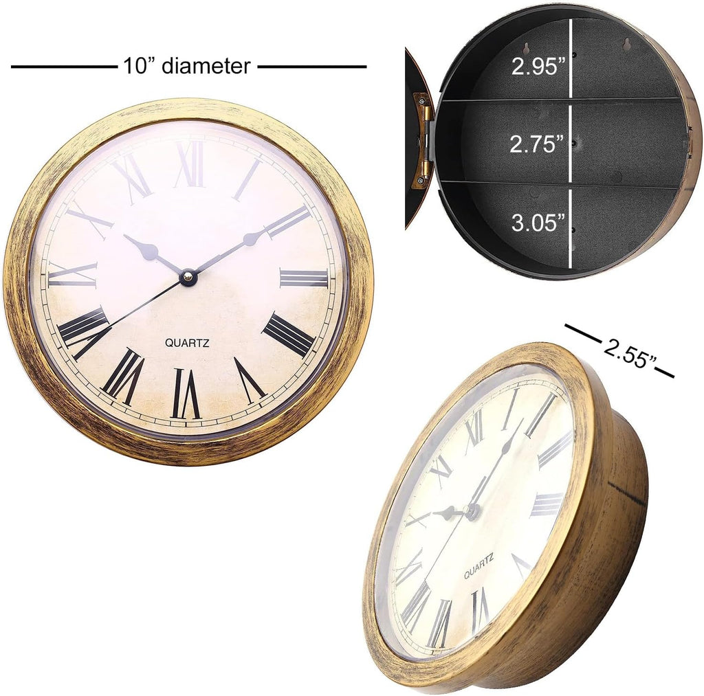 Wall Clock with Hidden Safe, 10 inch Plastic Secret Safe Wall Clock for Living Room Decor, Vintage Decor Clock Diversion Safe with...