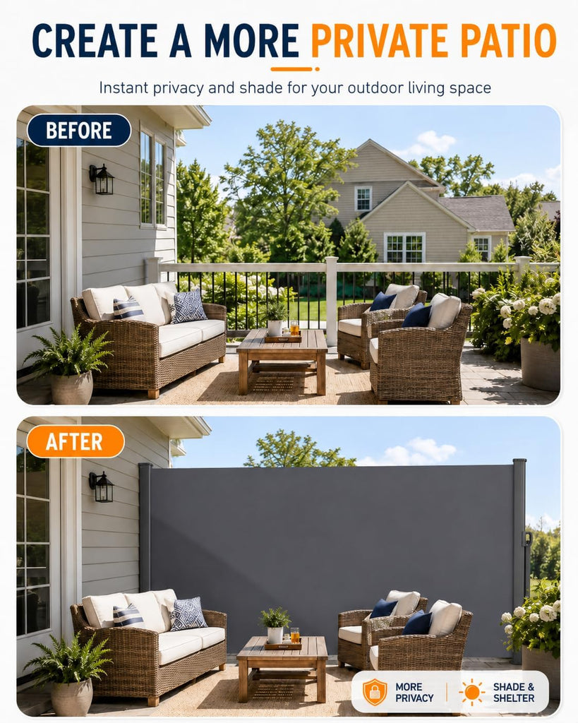 118" x 71" Retractable Side Awning, Outdoor Retractable Privacy Screen, Waterproof & UV-Resistant Retractable Fence