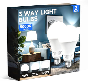 3 Way Light Bulbs 30 70 100W Equivalent Daylight White 5000K 2 Pack