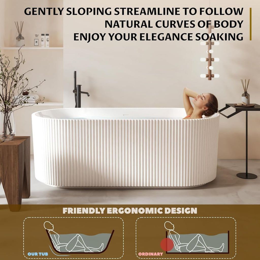 67 Inch Acrylic Freestanding Bathtub, Deep Soaking Tub with Non-Slip Base, cUPC Certified Free Standing Tub, Chrome