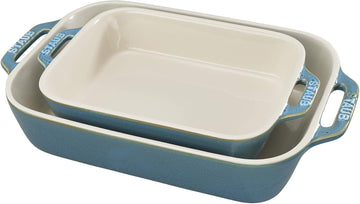 2-Pc Ceramic Dish Set, Oven Safe Up To 570°F, Turquoise | Oven-to-Table for Casseroles, Lasagnas, & Roasting.