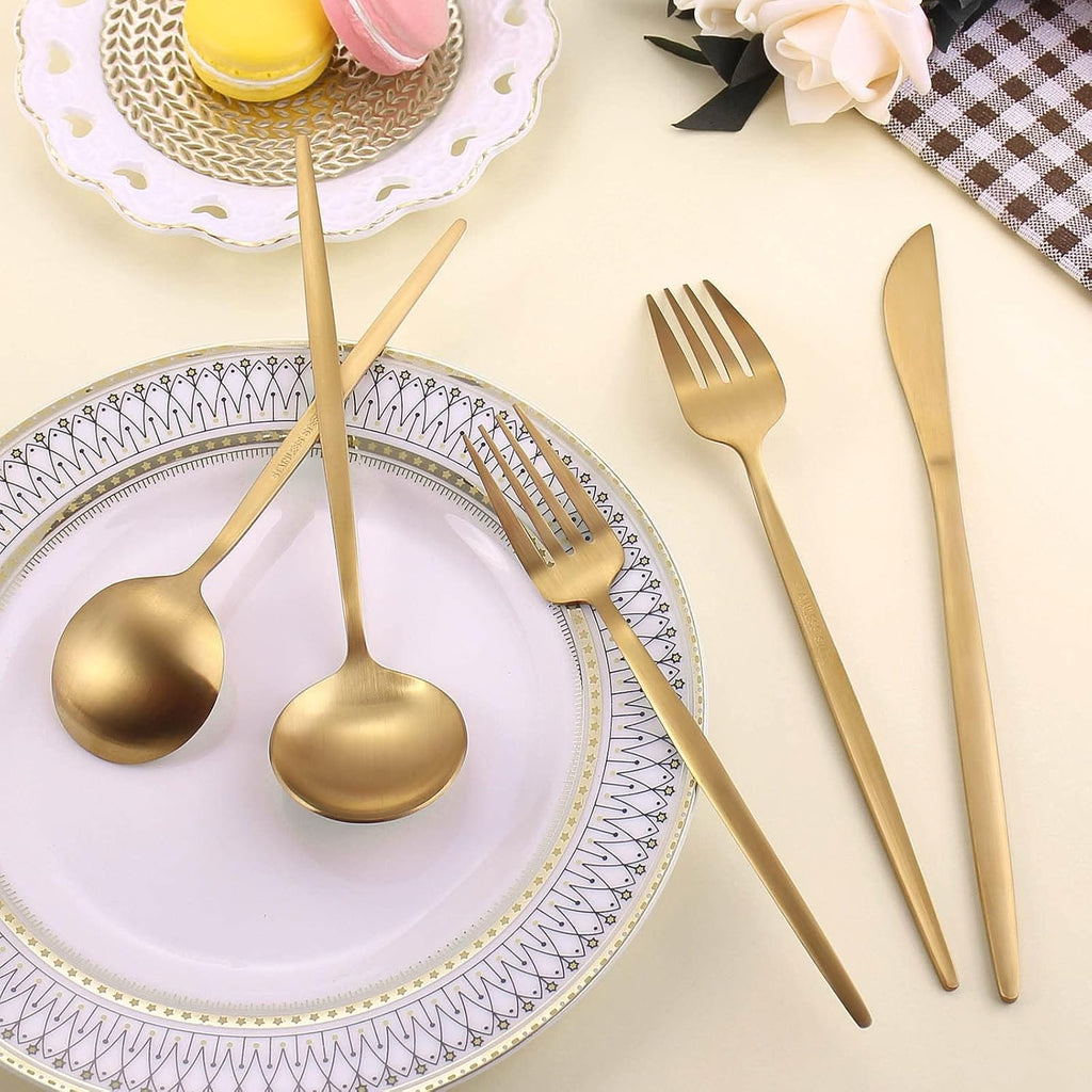 Matte Gold Silverware Set for 8, Stainless Steel Flatware Cutlery Set