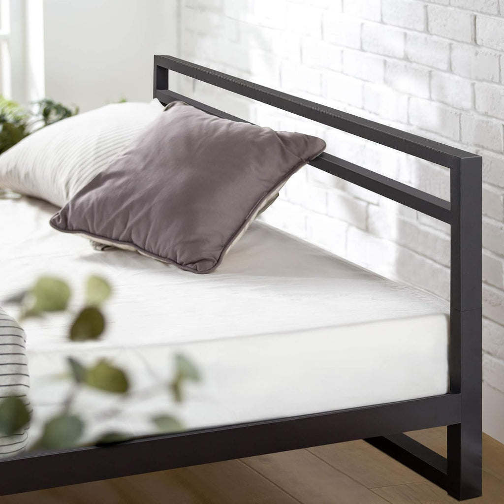 Trisha 7 Inch Metal Platform Bed Frame with Headboard, Wood Slat Support, No Box Spring Needed, Easy Assembly, Queen
