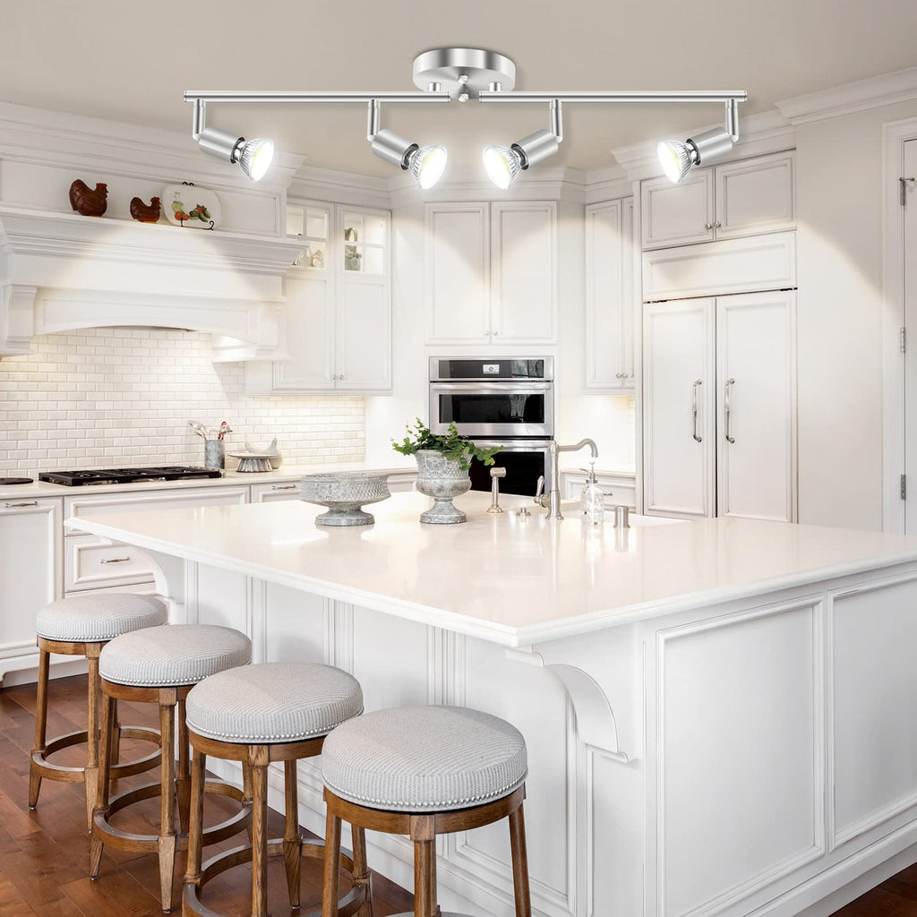 Track Lighting Kit, 4 Head Foldable Ceiling Spot Light with GU10 Socket Hallyway Bedroom Fixture Directional Accent