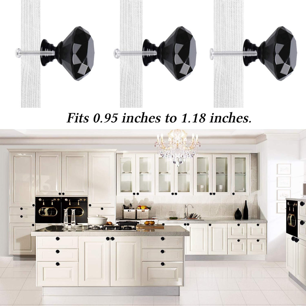 10 Pack Drawer Knobs, Drawer Pulls Black Diamond Shaped Crystal Glass 30mm Cabinet Knobs Pull Handles with Screws Chest