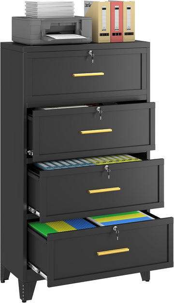 4 Drawer Metal File Cabinet with Lock,Lateral Filing Storage Cabinets,Steel Wide File Organization for