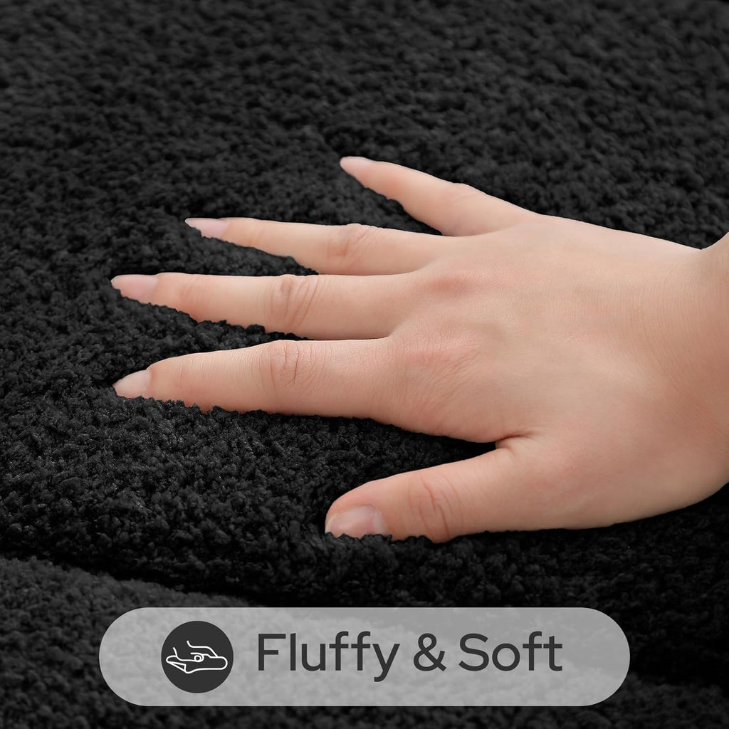 Black Bathroom Rugs Sets, 2 Piece Small Bathroom Rugs, Soft, Absorbent Microfiber Mats, Machine Washable Bath Mats