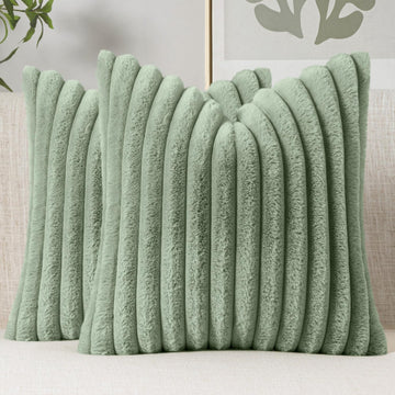Faux Fur Decorative Throw Pillow Covers 18x18 Inch Set of 2, Modern Spring Home Decor Soft Plush Couch Pillows Cozy