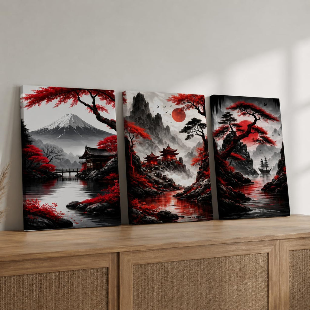 3 Piece Wall Art 16 x 20 Inches, Framed Canvas Set, Modern Botanical Vase Wall Decor Bedroom Office Hallway, Neutral