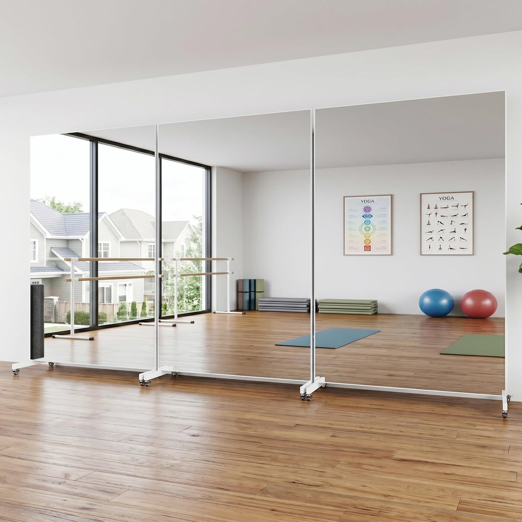 72"x40" Full Length Mirror with Wheels for Yoga, Dance, Gym, White