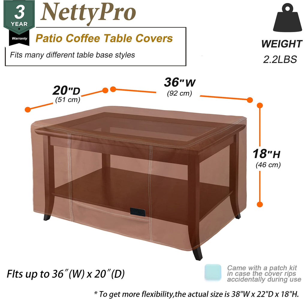 Waterproof Patio Coffee Table Cover Rectangular 36 x 20 x 18 Inch Outdoor Furniture Coffee Table Cover Small