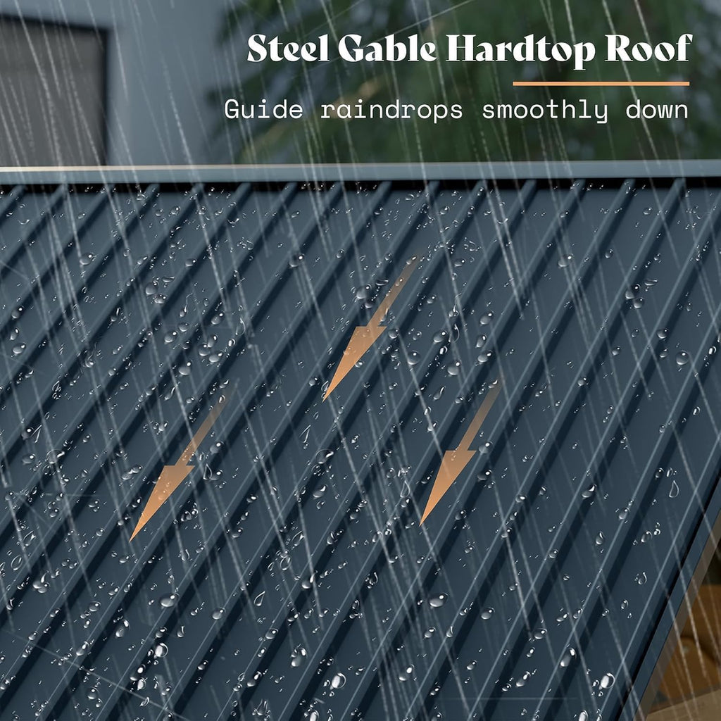 13x15 FT Wood Gazebo, Hardtop Pergola with Steel Gable Roof, - Image 8
