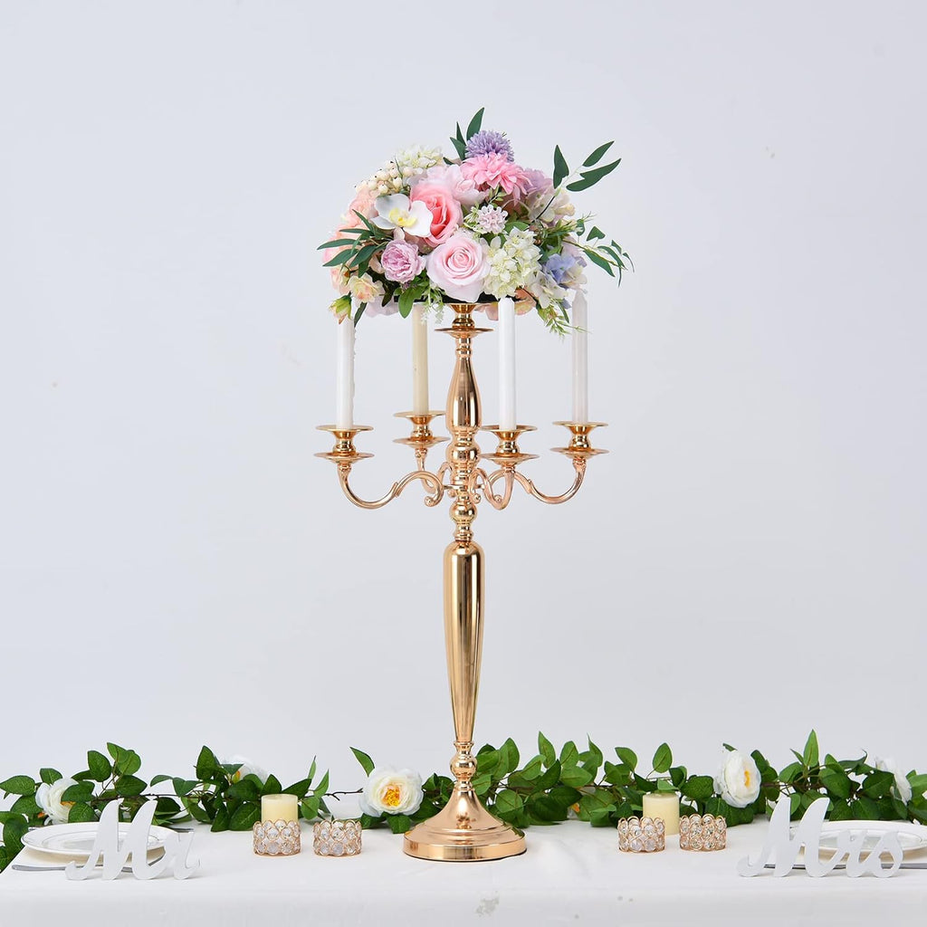 28'' Tall 5 Arm Candelabra Gold Taper Candle Holder Centerpieces, Party, Halloween, Christmas, Event Candelabra