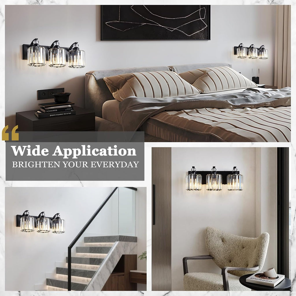 3-Light Black Bathroom Light Fixture Modern Vanity Lights Over Mirror Vintage Wall Sconce Lighting E26 Base with
