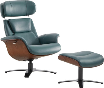 Modern Reclining Swivel Lounge Chair and Ottoman — Genuine Leather