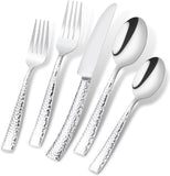 Flatware Silverware Set Hammered Mirror Polished Stainless Steel 20-Piece Set