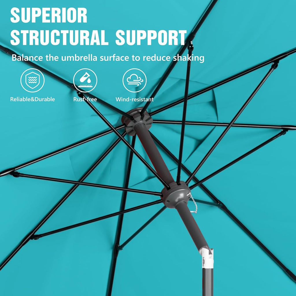 Outdoor Patio Umbrella, Table Umbrella with Push Button Tilt and Crank, 8 Ribs Market Umbrella - Blue-fiberglass Ribs
